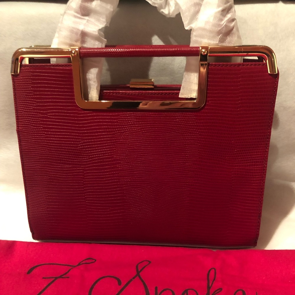 NWT Fabulous Vintage Inspired Zac Posen red lizard embossed leather handle bag